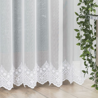 Firanka haftowana ze wzorem na samym dole, wysokość 280cm, kolor 001 biały