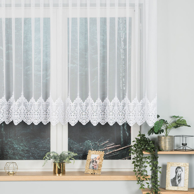 Firanka haftowana 120cm biały z wzorem na dole, EAN: 5907693245006