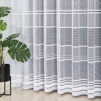 Firanka żakardowa ze wzorem pasowym, wysokość 250cm, kolor 049 szary