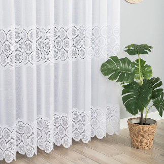 Firanka żakardowa ze wzorem pasowym, wysokość 250cm, kolor 001 biały