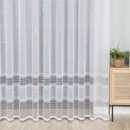 Firanka żakardowa ze wzorem pasowym, wysokość 250cm, kolor 001 biały