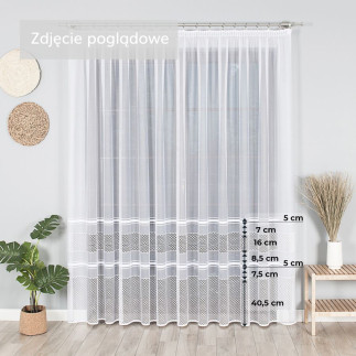 Firanka żakardowa ze wzorem pasowym, wysokość 250cm, kolor 001 biały