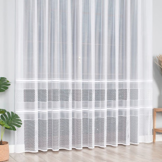 Firanka żakardowa ze wzorem pasowym, wysokość 250cm, kolor 001 biały