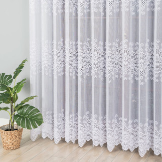 Firanka żakardowa ze wzorem pasowym, wysokość 250cm, kolor 001 biały