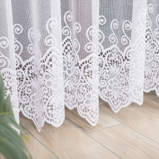 Firanka żakardowa ze wzorem pasowym, wysokość 250cm, kolor 001 biały