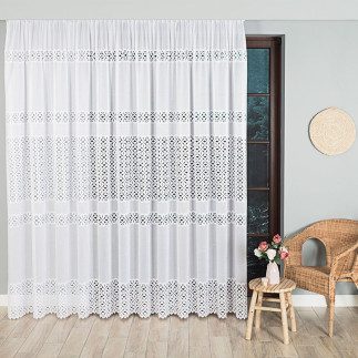 Firanka żakardowa ze wzorem pasowym, wysokość 230cm, kolor 001 biały