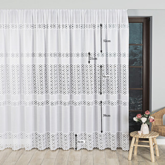 Firanka żakardowa ze wzorem pasowym, wysokość 230cm, kolor 001 biały