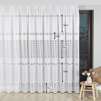 Firanka żakardowa ze wzorem pasowym, wysokość 220cm, kolor 001 biały