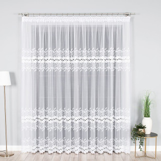 Firanka żakardowa ze wzorem pasowym, wysokość 230cm, kolor 001 biały