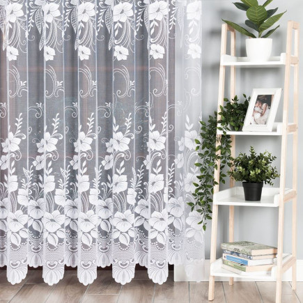 Firanka żakardowa ze wzorem po całości, wysokość 220cm, kolor 001 biały