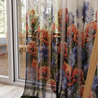 Firana Maki z chabrami i ołowianką etamina 295cm kolor 001, EAN: 5907693284531