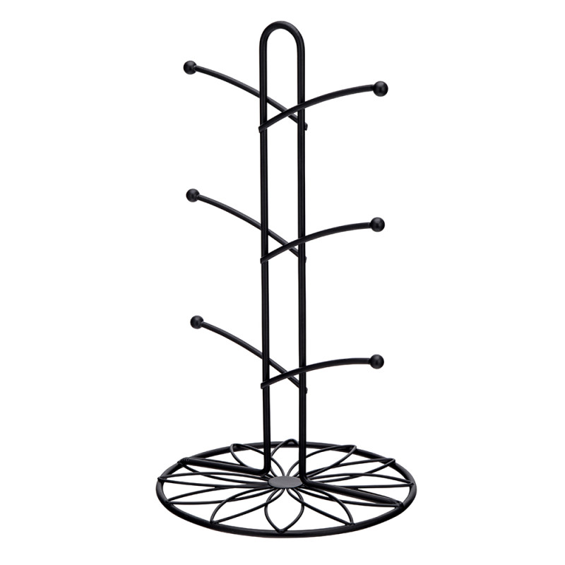Stojak na kubki metalowy czarny z dekorem kwiatowym 18x33 cm EAN: 5904252389553