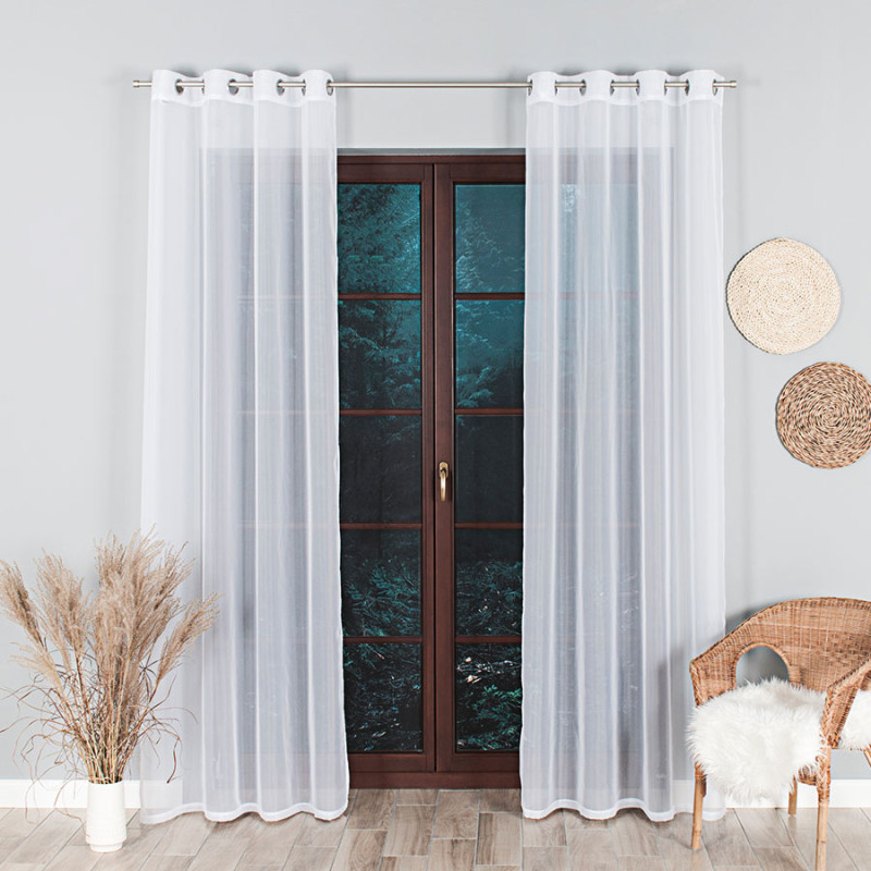 Woal firana gotowa na srebrnych przelotkach 140x250cm, kolor biały 001, EAN: 5907693244870