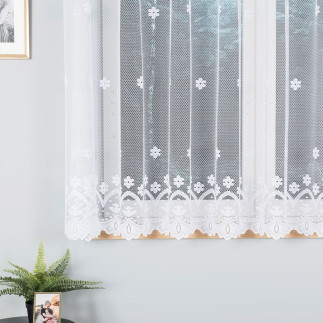 Firanka żakardowa ze wzorem pasowym, wysokość 150cm, kolor 001 biały