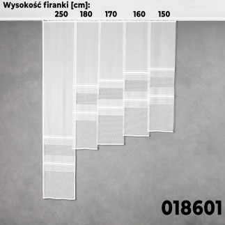 Firanka żakardowa ze wzorem pasowym, wysokość 180cm, kolor 001 biały