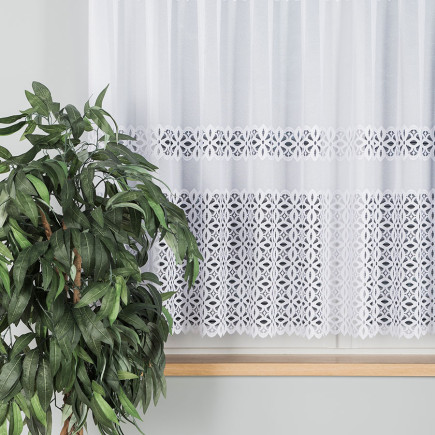 Firanka żakardowa ze wzorem pasowym, wysokość 150cm, kolor 001 biały
