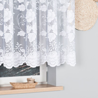 Firanka żakardowa ze wzorem po całości, wysokość 140cm, kolor 001 biały