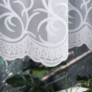 Firanka żakardowa ze wzorem pasowym, wysokość 130cm, kolor 001 biały