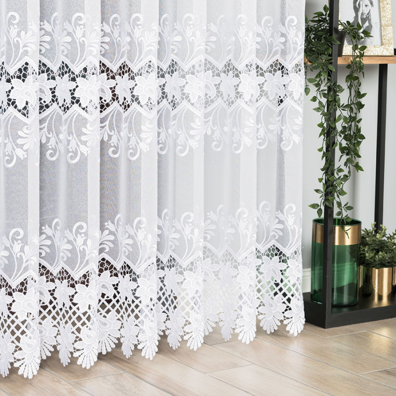 Firanka z aplikacją, pasy, 280cm, kolor biały 001, EAN: 5907693281066