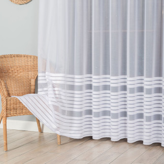 Firanka żakardowa ze wzorem pasowym, wysokość 250cm, kolor 001 biały