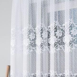 Firanka żakardowa ze wzorem pasowym, wysokość 140cm, kolor 001 biały