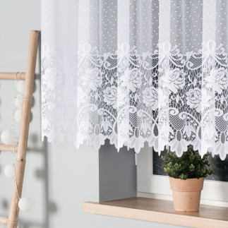 Firanka żakardowa ze wzorem pasowym, wysokość 140cm, kolor 001 biały