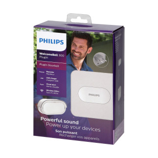 Philips welcomebell plugin dzwonek bezprzewodowy, 4 melodie, ładowarka usb, zakres działania max. 300m