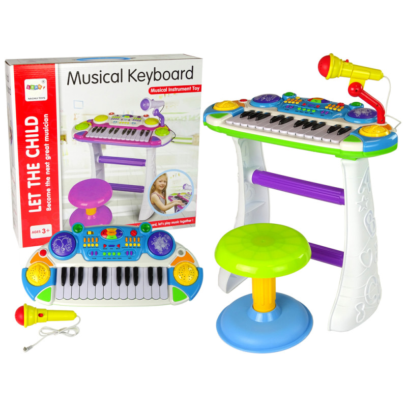 Organy Keyboard Krzesełko Mikrofon Niebieski Organy Keyboard Krzesełko Mikrofon Niebieski
