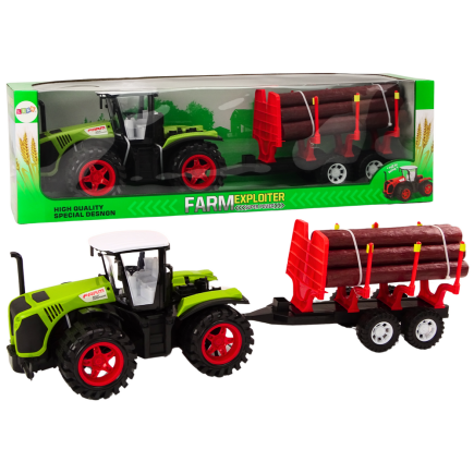 Traktor Farmerski Z Przyczepą Na Drewno 9 Bali Drzewa Napęd Zielony