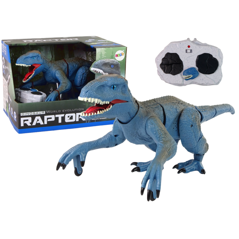 Zdalnie Sterowany Dinozaur Velociraptor Niebieski z Dźwiękami Ryczenia - EAN: 5905214970277