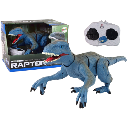 Zdalnie Sterowany Dinozaur Velociraptor Dźwięk Odgłosy Ryczenia Niebieski