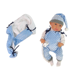 Lalka bobas 46 cm niebieska smoczek kocyk gwiazdka