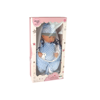 Lalka bobas 46 cm niebieska smoczek kocyk gwiazdka