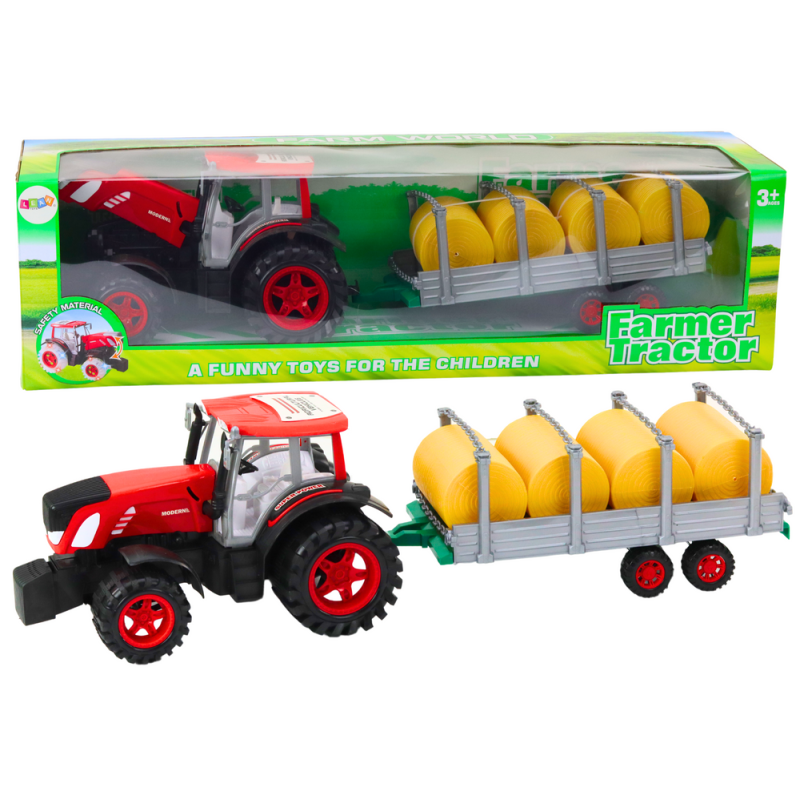 Duży traktor rolniczy z przyczepą i balami siana napęd czerwony EAN: 5905991018001