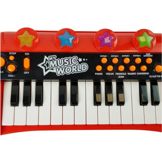 Keyboard pianinko 24 klawisze usb mikrofon czerwony