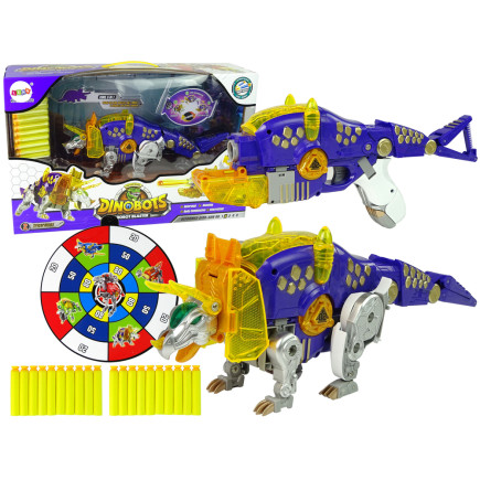Dinobots 2w1 dinozaur pistolet na strzałki fioletowy triceratops tarcza