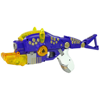 Dinobots 2w1 dinozaur pistolet na strzałki fioletowy triceratops tarcza