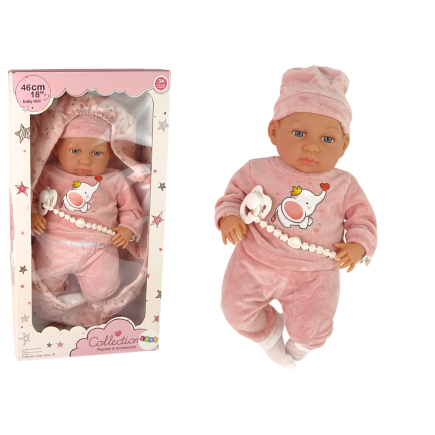 Lalka bobas 46 cm różowa smoczek becik słonik