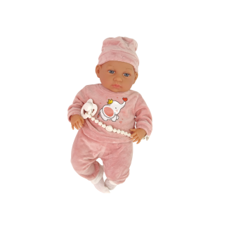 Lalka Bobas 46 cm z Różowym Smoczkiem w Beciku - Słonik EAN: 5905214972066
