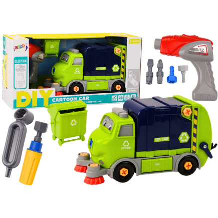 Śmieciarka kreskówkowa do skręcania ruchoma diy granatowy