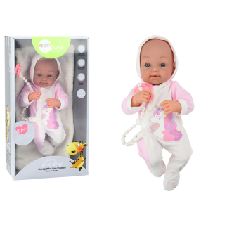 Lalka bobas ze smoczkiem body jednorożec różowy kocyk akcesoria 35 cm