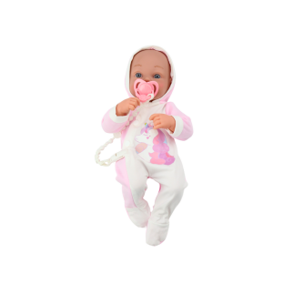 Lalka bobas ze smoczkiem body jednorożec różowy kocyk akcesoria 35 cm