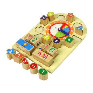 Drewniany edukacyjny zegar sorter klocki kolorowe liczby EAN: 5904665990490
