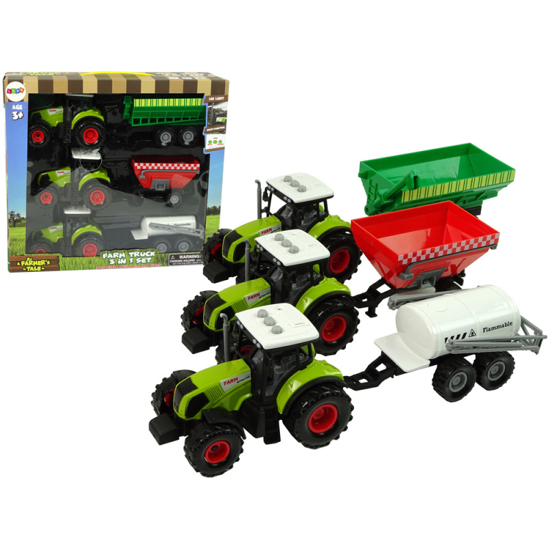 Zestaw trzech traktorów z naczepą i opryskiwaczem do farma ciągnik EAN: 5904204758093