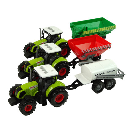 Zestaw trzech traktorów z naczepą i opryskiwaczem do farma ciągnik EAN: 5904204758093