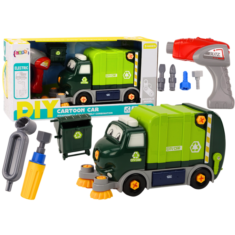 Śmieciarka Kreskówkowa Do Skręcania Ruchoma DIY Zielona EAN: 5905991018759