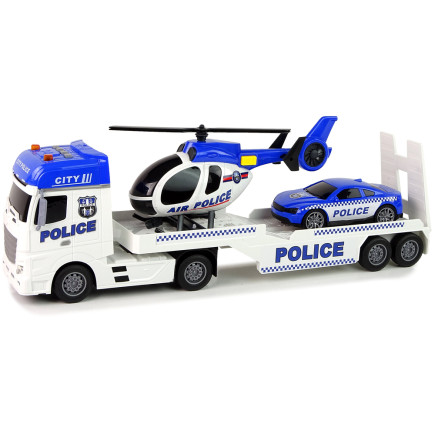 Zestaw Policja - Laweta Ciężarówka z Autkiem i Helikopterem, Dźwięk, Światła - EAN: 5905323211353