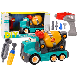 Ciężarówka betoniarka kreskówkowa do skręcania diy turkusowa