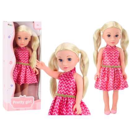 Lalka różowa sukienka kucyki blond włosy duża laleczka 46cm