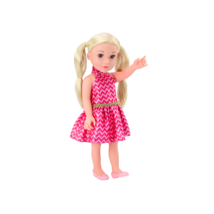 Lalka w różowej sukience z blond włosami i kucykami 46cm EAN: 5905991015253